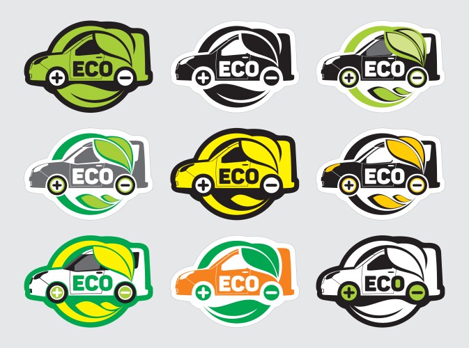 eco electric car nine icons vector