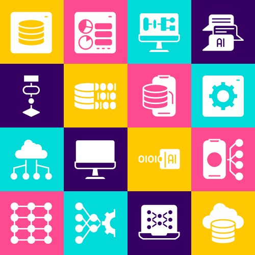 Set cloud database neural network computer api vector image