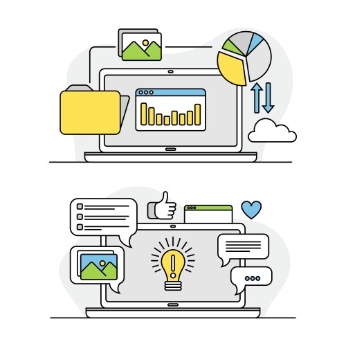 Computer screen with working tools and installing vector image