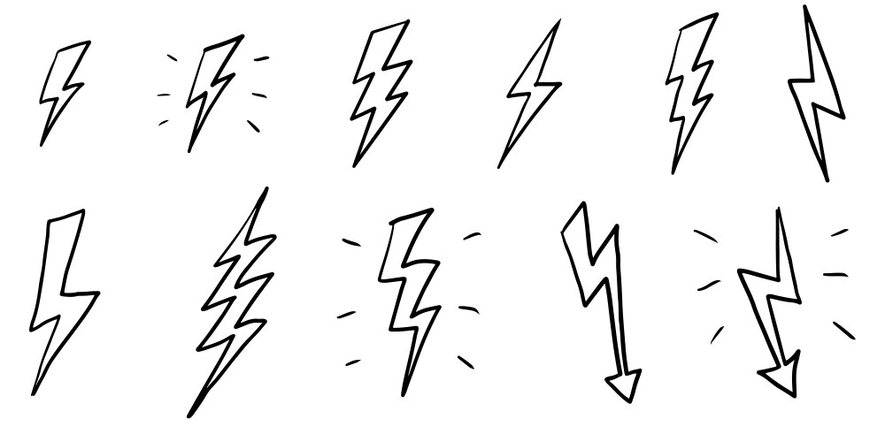Hand Drawn Lightning Bolt Symbol Set Vector Image
