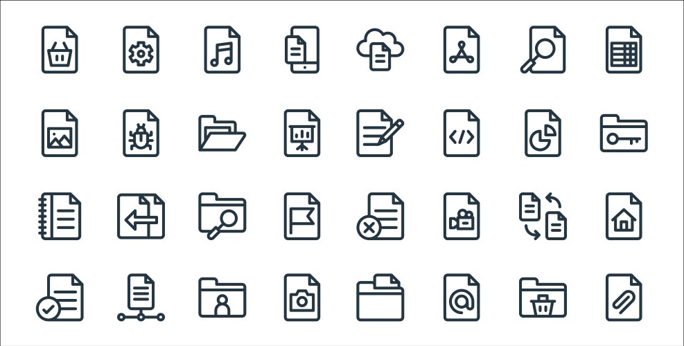 Document and files line icons linear set quality vector image