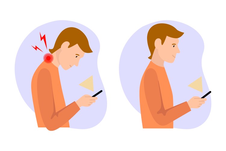 Incorrect and correct posture when using the phone vector image