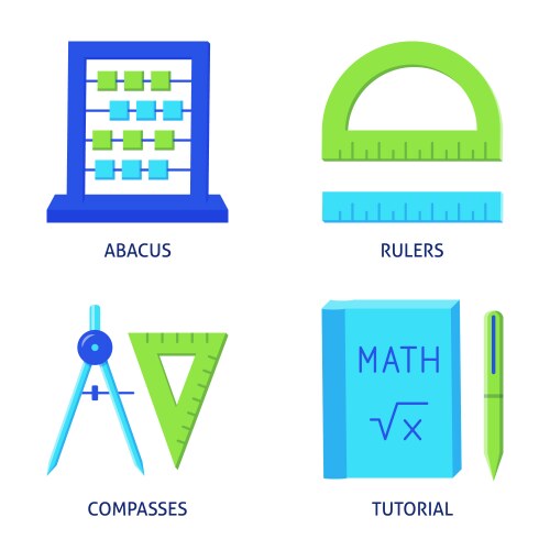 Math instruments icons set in flat style vector image