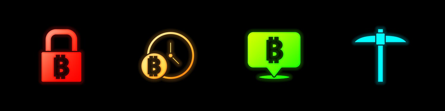 Set lock with bitcoin clock and pickaxe vector image