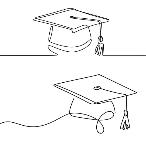 Two Graduation Caps in Line Art Vector Image