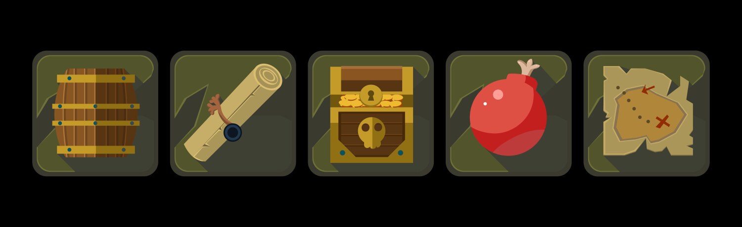 Pirate icons and web game object frames set vector image
