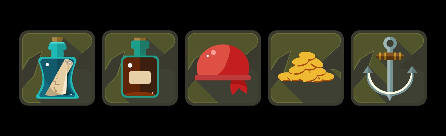 Pirate icons and web game object frames set vector image