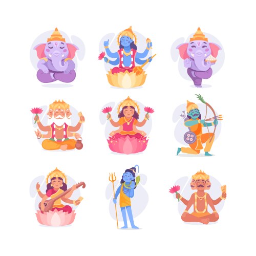 Ancient indian hindu gods and deity set Vector Image