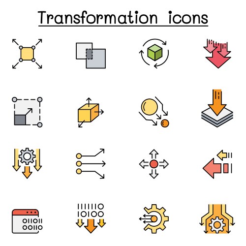 Transform edit change scale update icon set color vector image