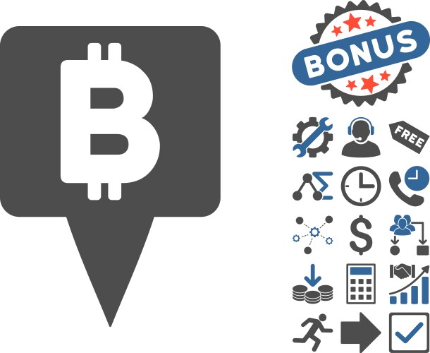 Bitcoin map pointer flat icon with bonus vector image