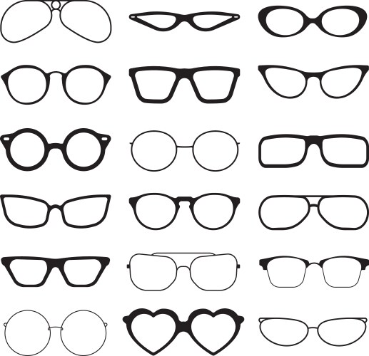 Silhouettes of different eyeglasses Royalty Free Vector