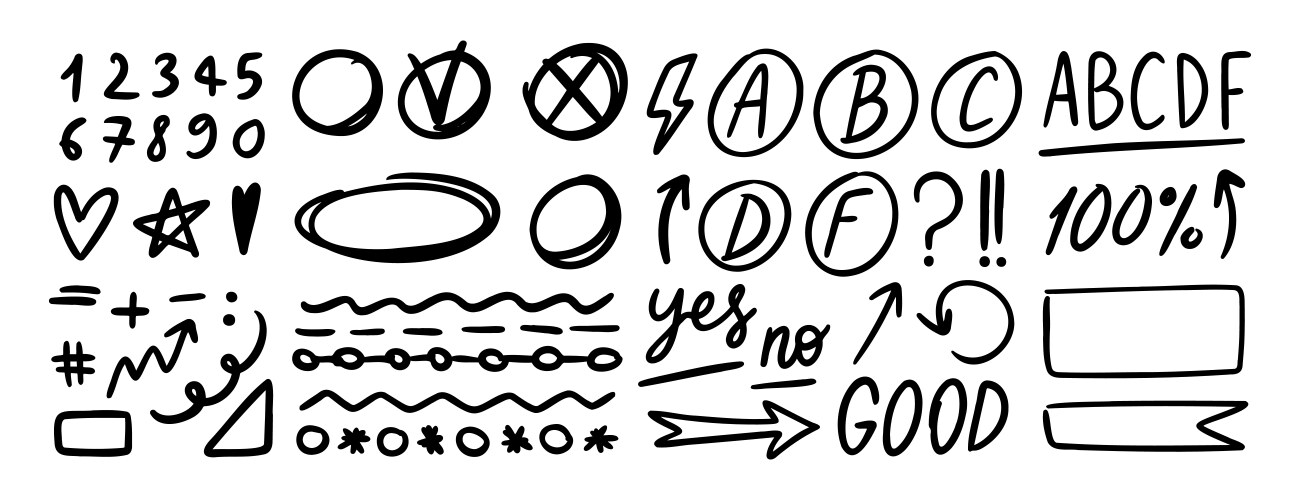 Grading hand drawn doodle set elements for school Vector Image