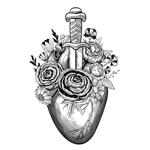 Vintage heart pierced dagger Vector Image