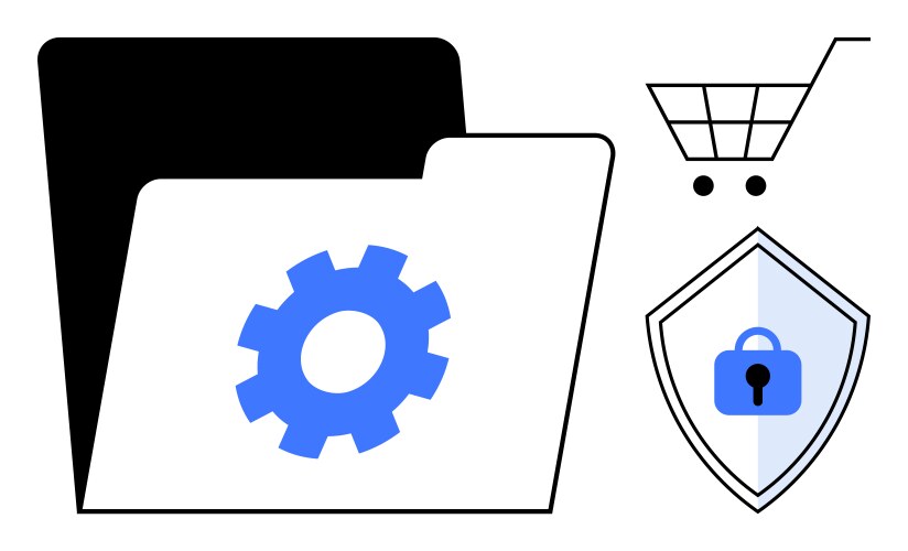 Digital security gear in file folder with shopping vector image