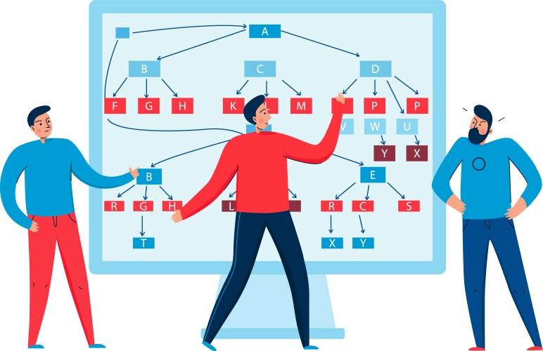 programmers inventing algorithm composition vector image