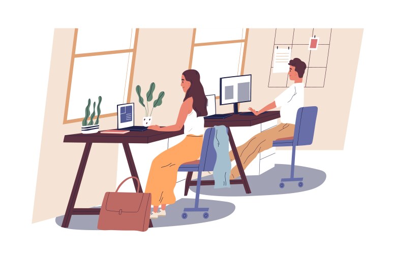 people working in office man and woman sitting vector image