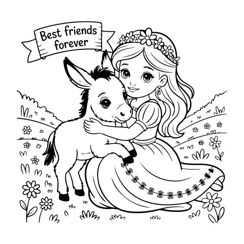 Princess Hugging a Donkey Vector Image
