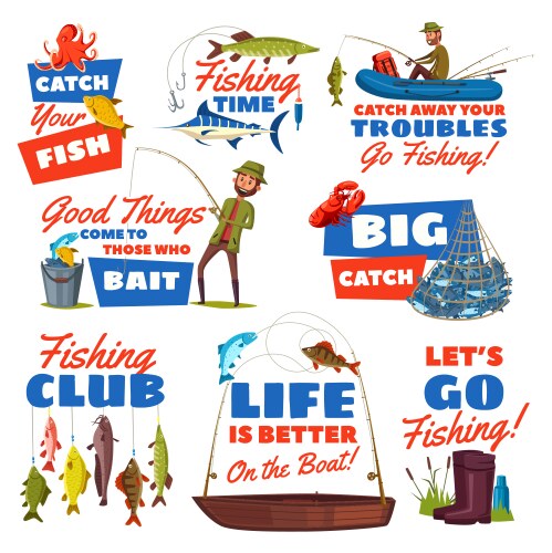 Fishing Icon Set - Fisherman & Catch Vector Image