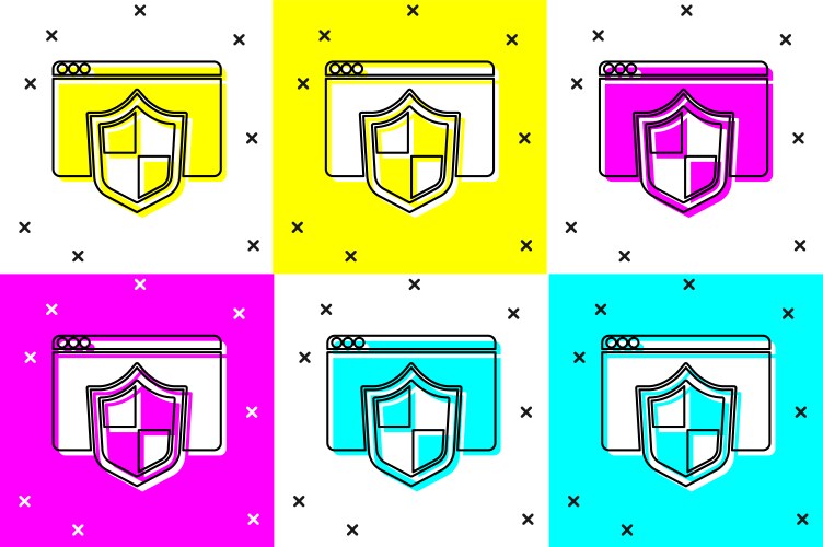 Set browser with shield icon isolated on color vektorbild