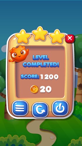 Level completed mobile game user interface gui vector image