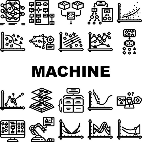 Machine learning algorithm model icons set vector image