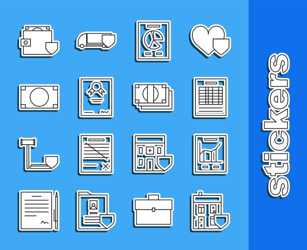 Set line house with shield document graph chart vector image
