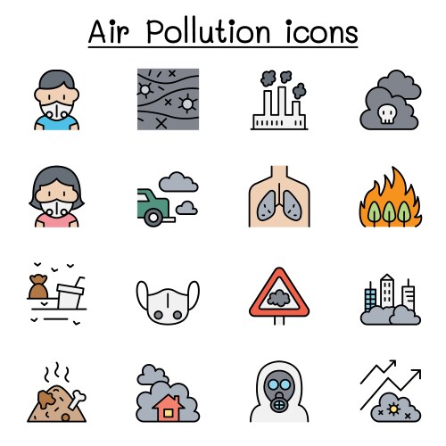 Air pollution icon set in color line style Vector Image