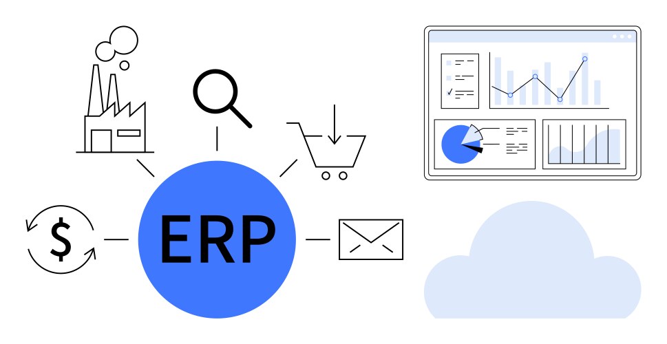 Erp system integration showcasing analytics vector image