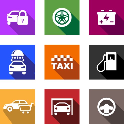 Automobile and service flat icons or web buttons vector image