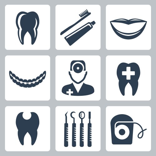 isolated dental icons set vector image