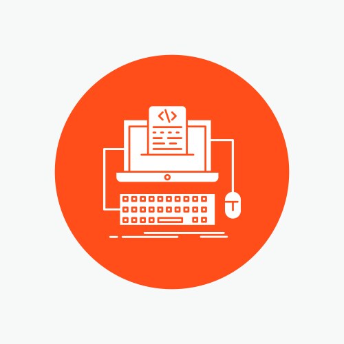Code coding computer monoblock screen white glyph vector image