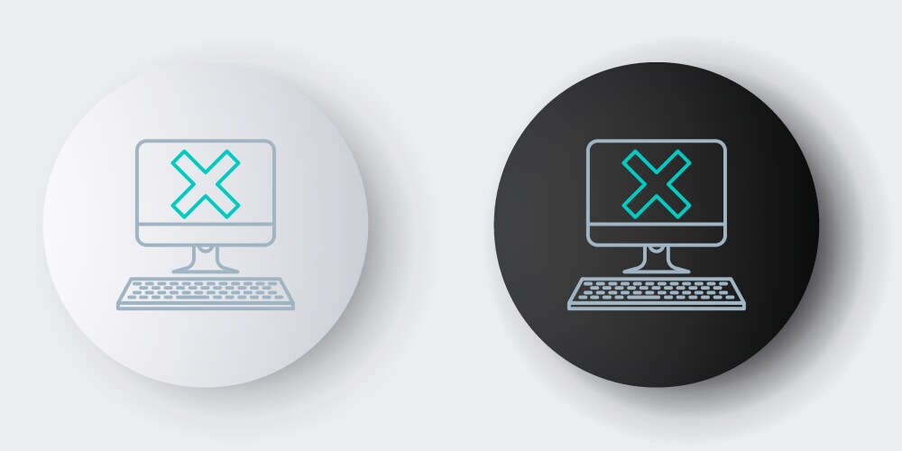Line computer with keyboard and x mark icon vector image