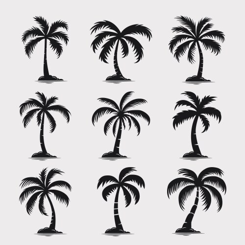 palm trees tree icon set isolated vector