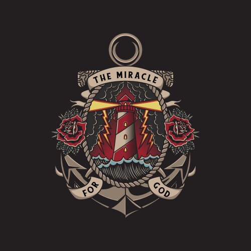 Traditional Lighthouse & Anchor Tattoo Vector Image