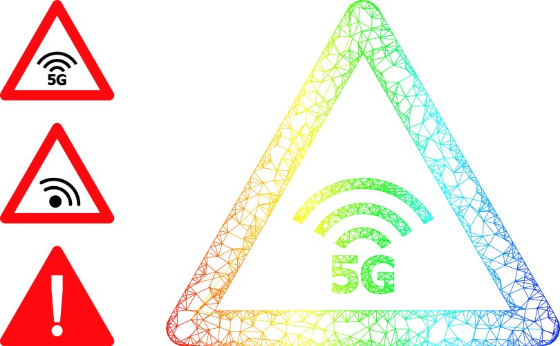 Rainbow gradient net mesh 5g warning icon vector image