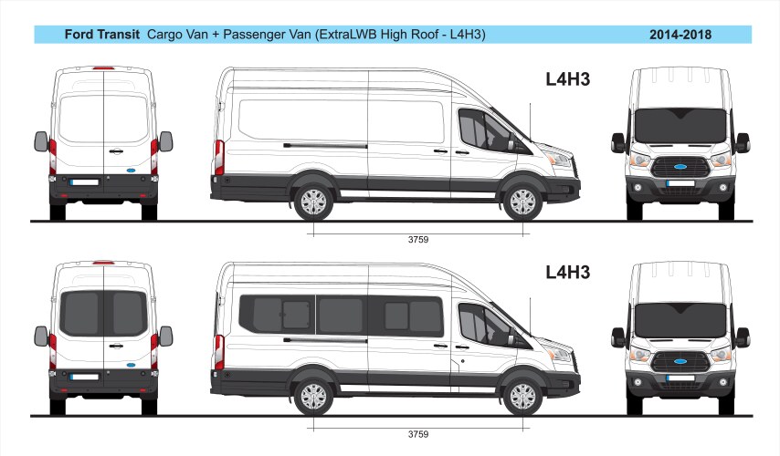 Ford transit cargo and passenger l4h3 2014-present vector image