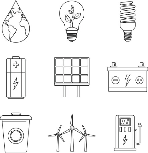 Save Energy Icon Set - Outline Vector Image