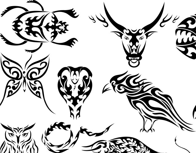 Tribal Animal Tattoos Collection Vector Image