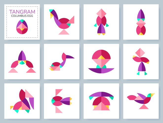 Tangram puzzle set with various objects vektorbild