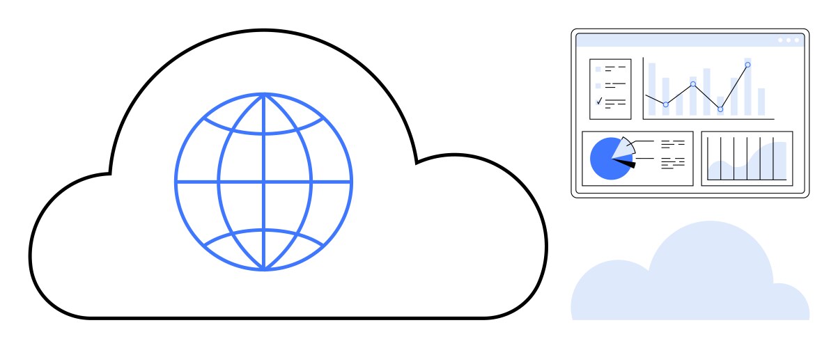 Cloud networking with data analytics dashboard vector image