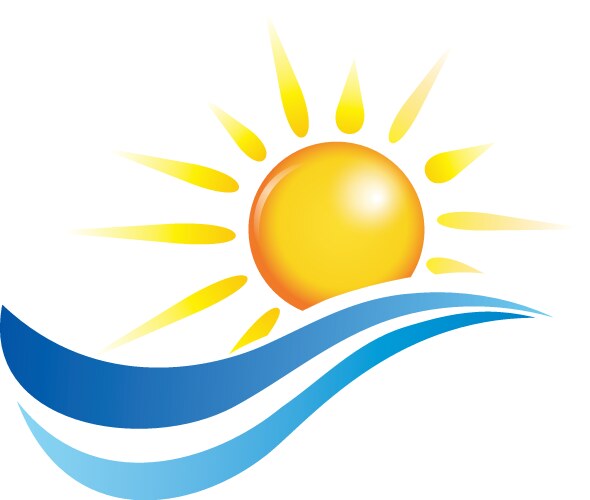 Sun and water waves design elements Royalty Free Vector