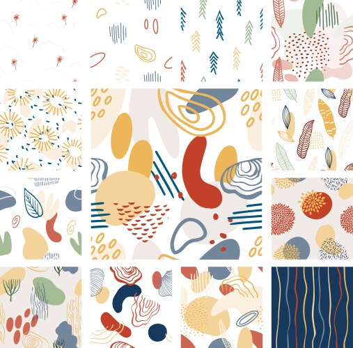 Abstract pattern set with organic shapes plants vector image