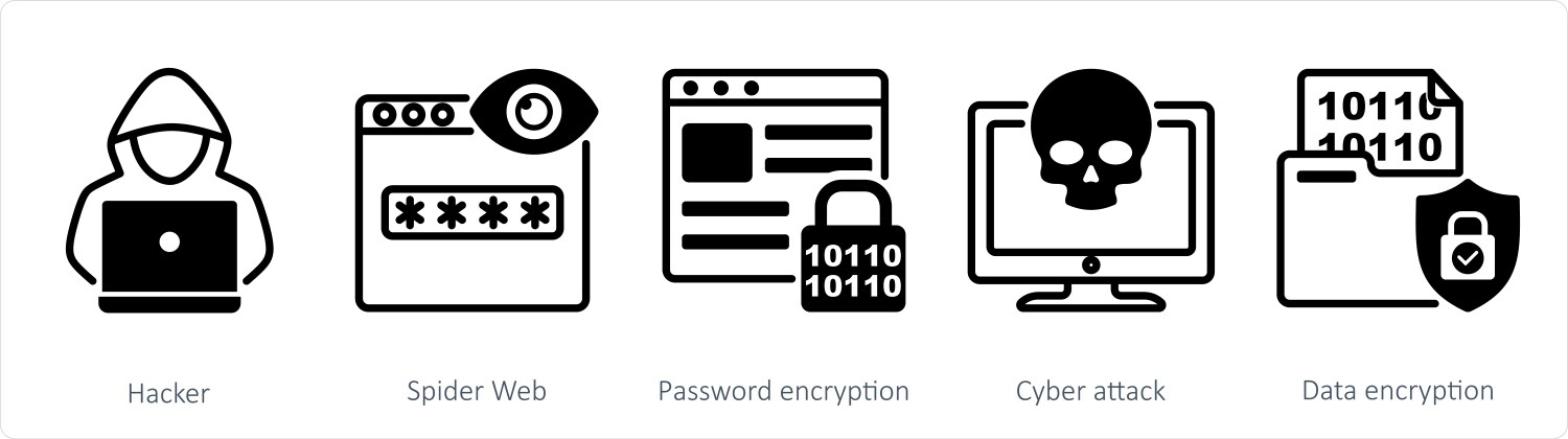 A set of 5 security icons as hacker spider web vector image