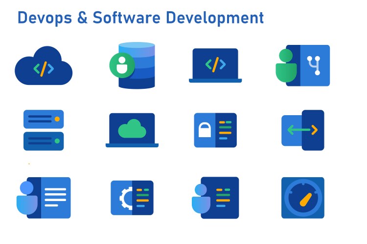 Devops software development icon set coding vector image