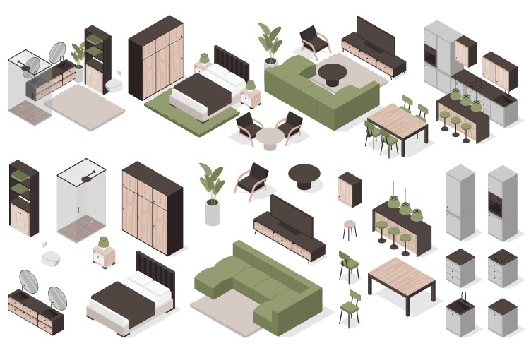 Bathroom isometric furniture set toilet sink Vector Image