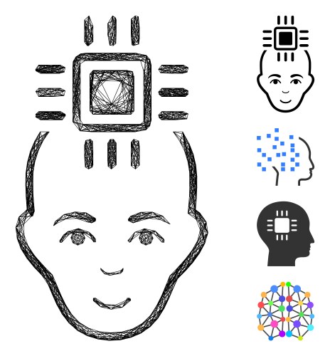 Hatched neural computer interface mesh vector image