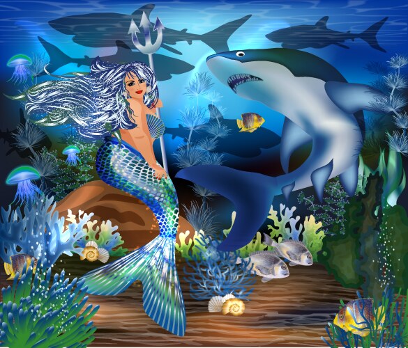 Cute underwater card plus size mermaid xxl Vector Image