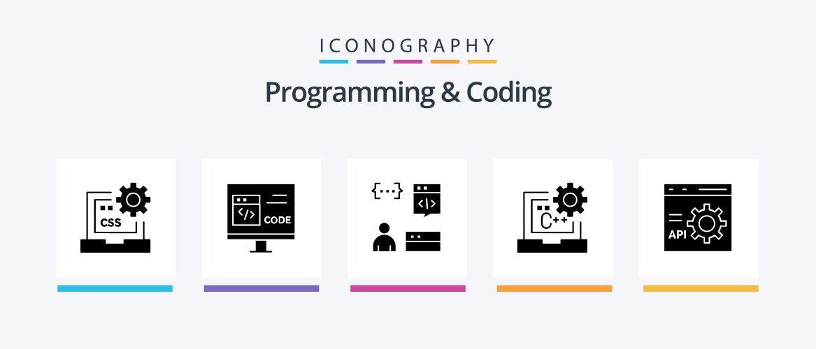 Programming and coding glyph 5 icon pack vektorbild
