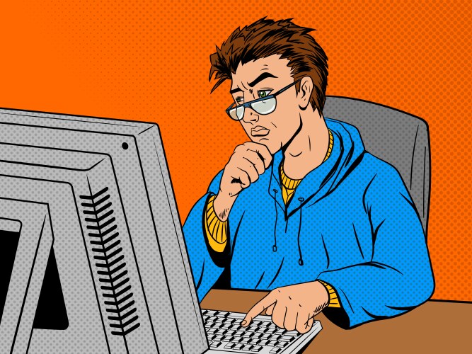 Coder programmer at work comic book style vector image