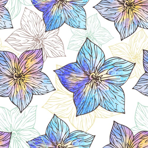 Seamless watercolor pattern with doodles flowers Vector Image